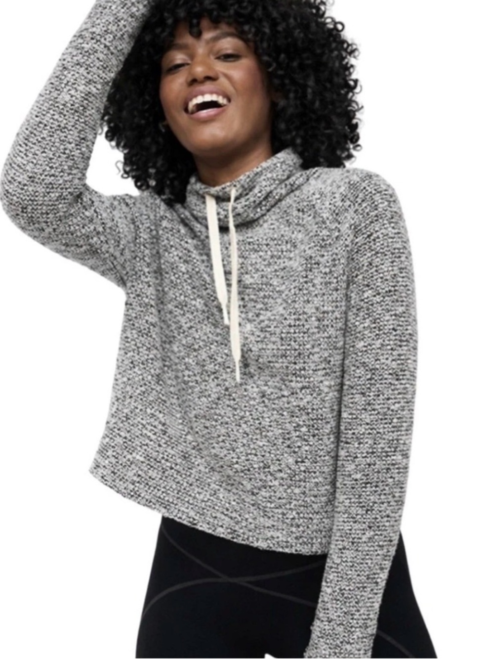 Offline by Aerie Women’s Large Gray Knit Hoodie Sweater Cowl Neck Cozy Pullover